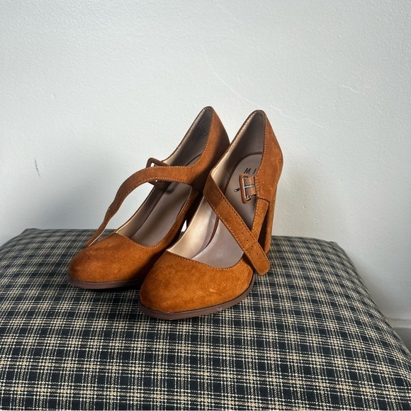 MIX. By Jessica Simpson Women's Tan Suede Mary Jane Block Heel Shoes Size 7.5 - Picture 1 of 3